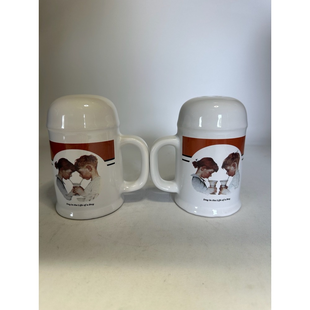 Vintage Norman Rockwell "Day in the Life of a Boy" Salt and Pepper Shaker Set